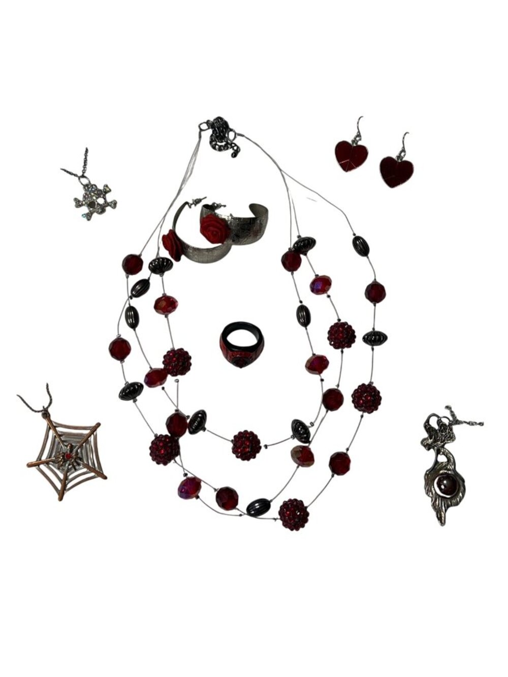 Harley Qiunn and Assorted Red, Black Silver Jewelry